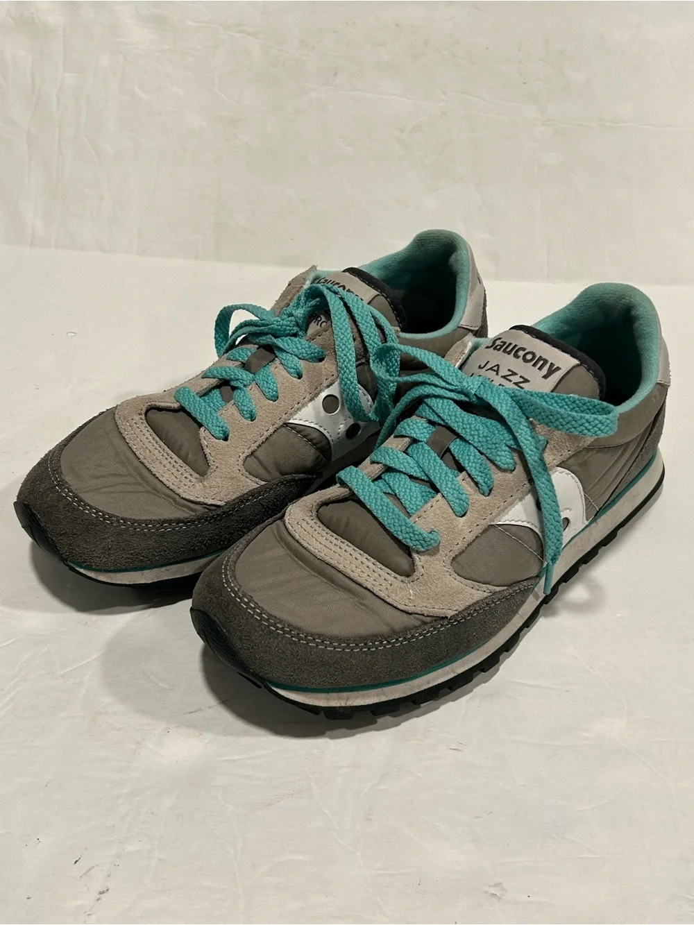 Saucony Jazz Low Pro Grey Teal Suede Nylon Sneakers Women's Size 7.5